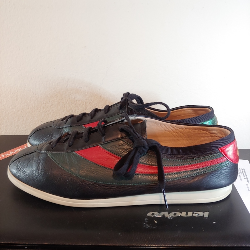 GUCCI Falacer Ace sneakers Web black leather bee 9.5 483266 - Picture 3 of 6